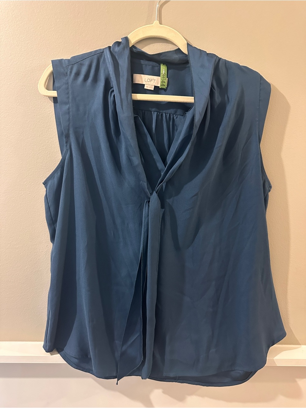 LOFT Teal Tie-Neck Sleeveless Maternity Blouse
